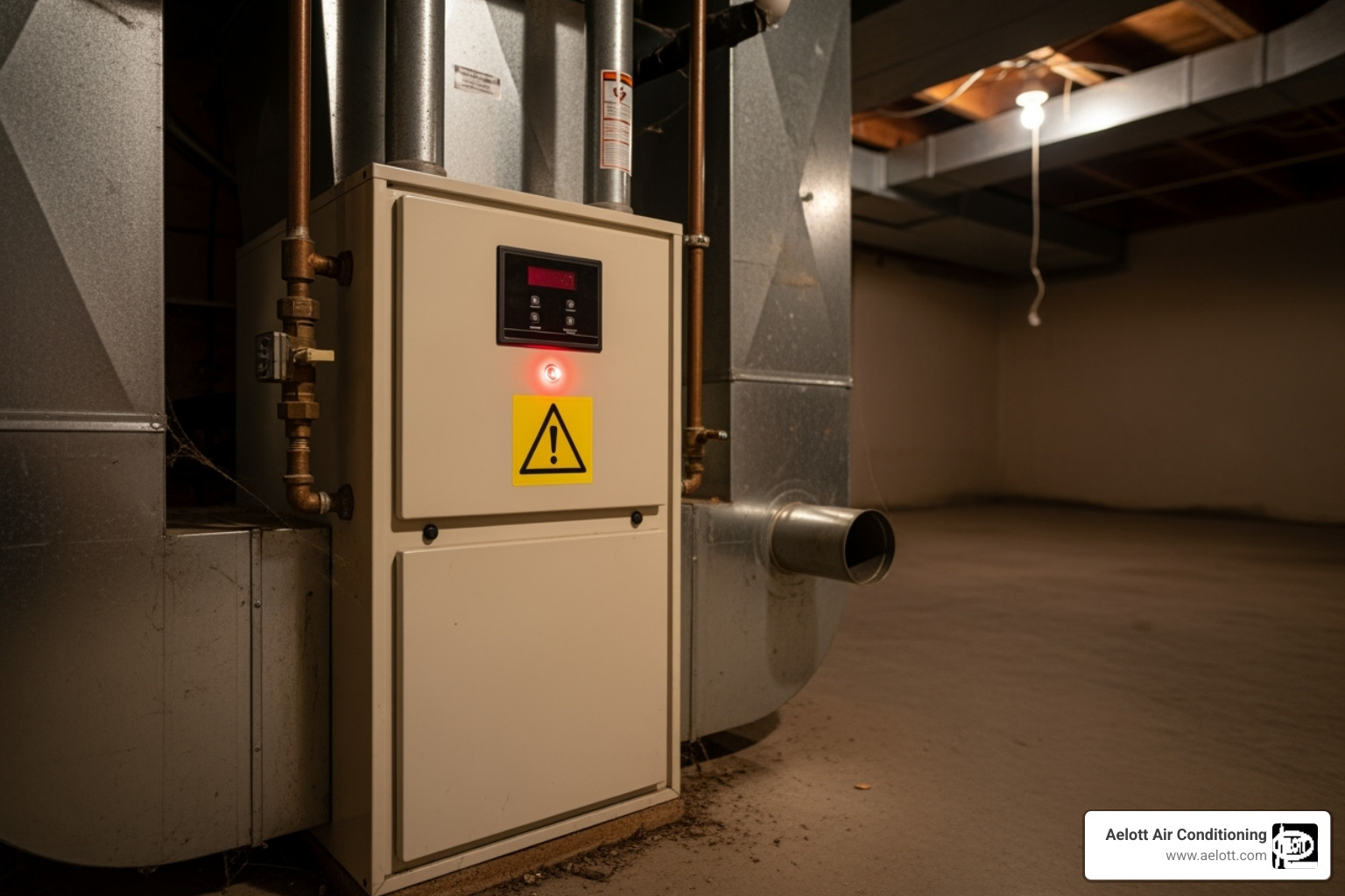 a furnace with a warning symbol - furnace repair San Diego