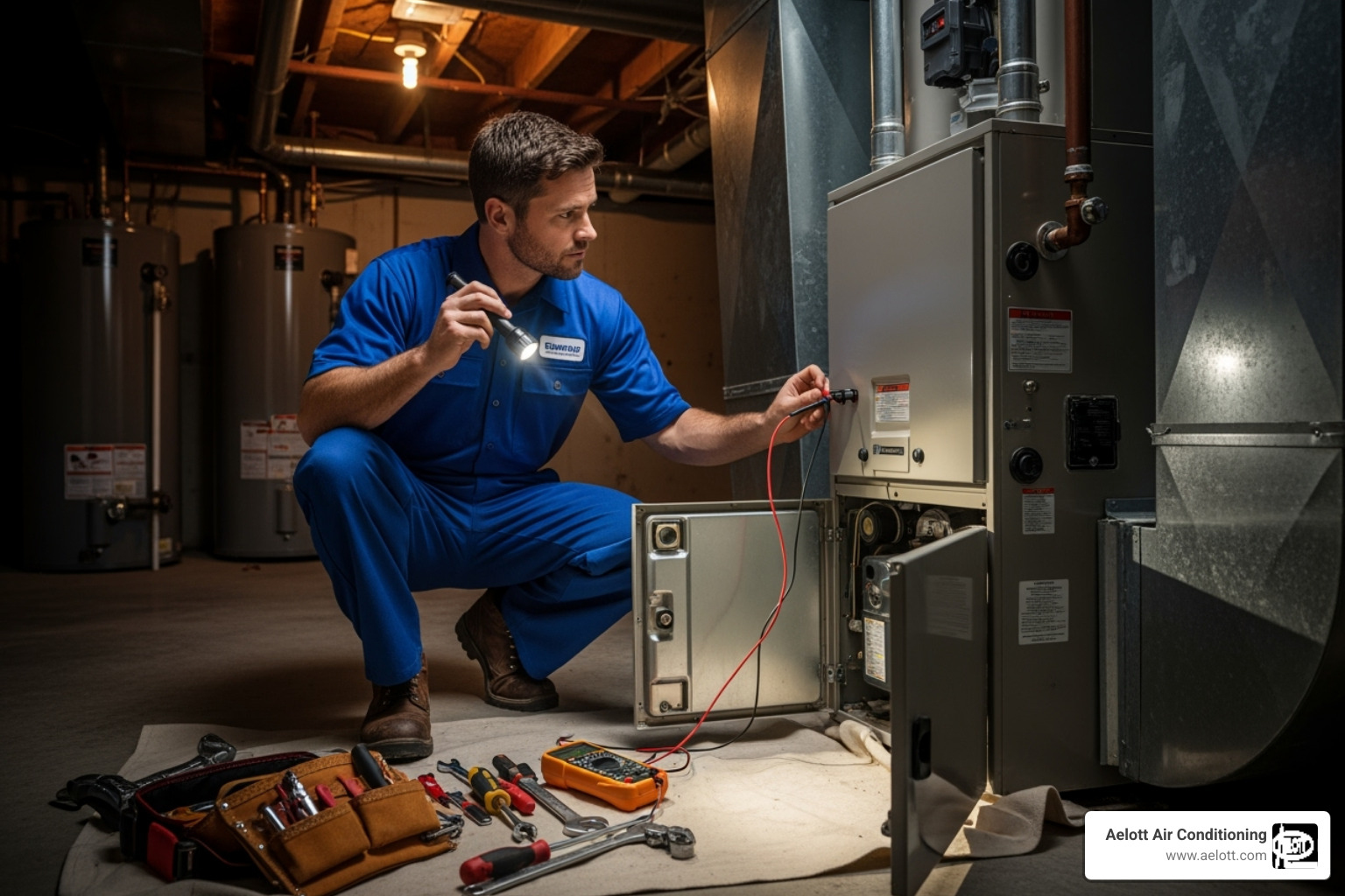 a technician performing a furnace repair - furnace repair San Diego