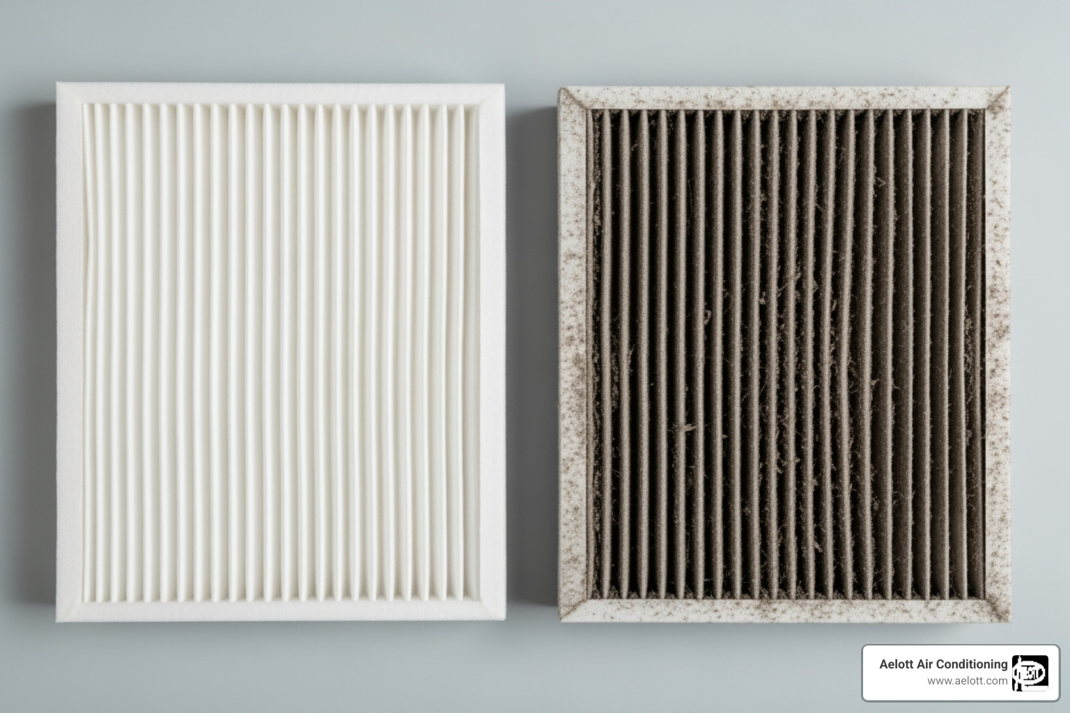 dirty air filter next to a clean one - heat pump not cooling