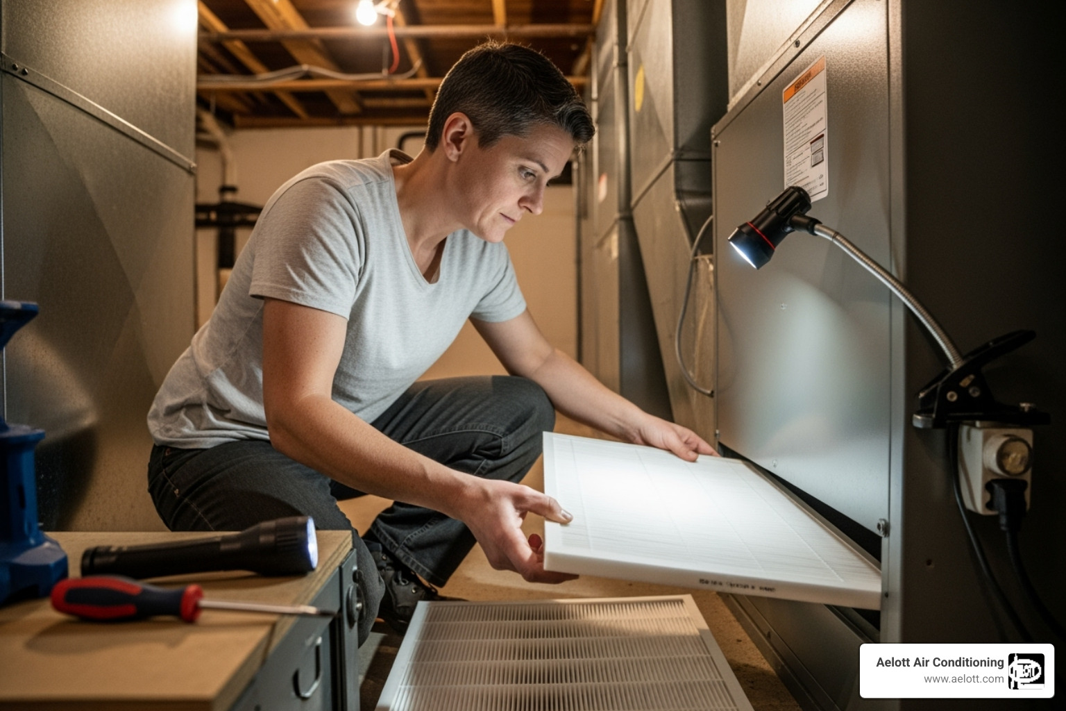 homeowner safely changing their HVAC air filter - heat pump repair escondido