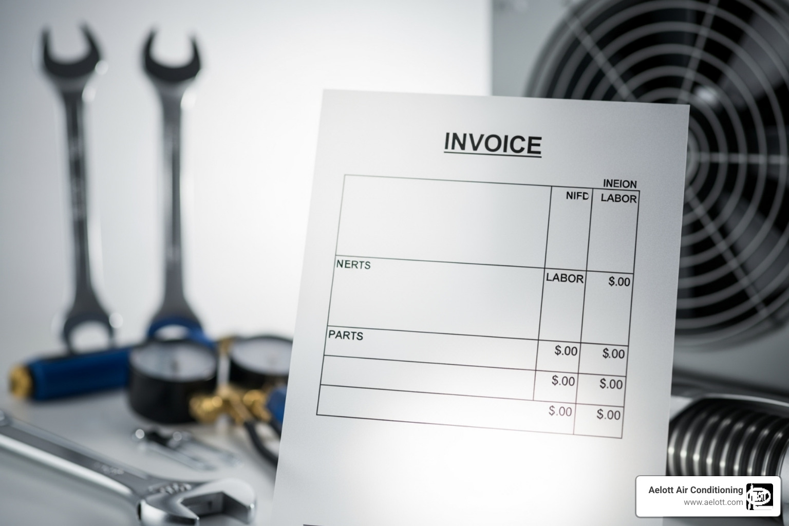 transparent invoice showing parts and labor costs - heat pump repair escondido