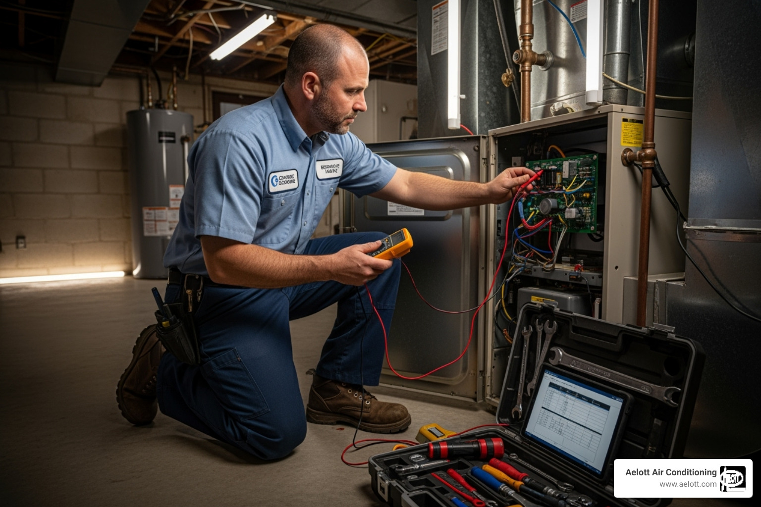 certified technician diagnosing furnace issue - 24 hour furnace repair