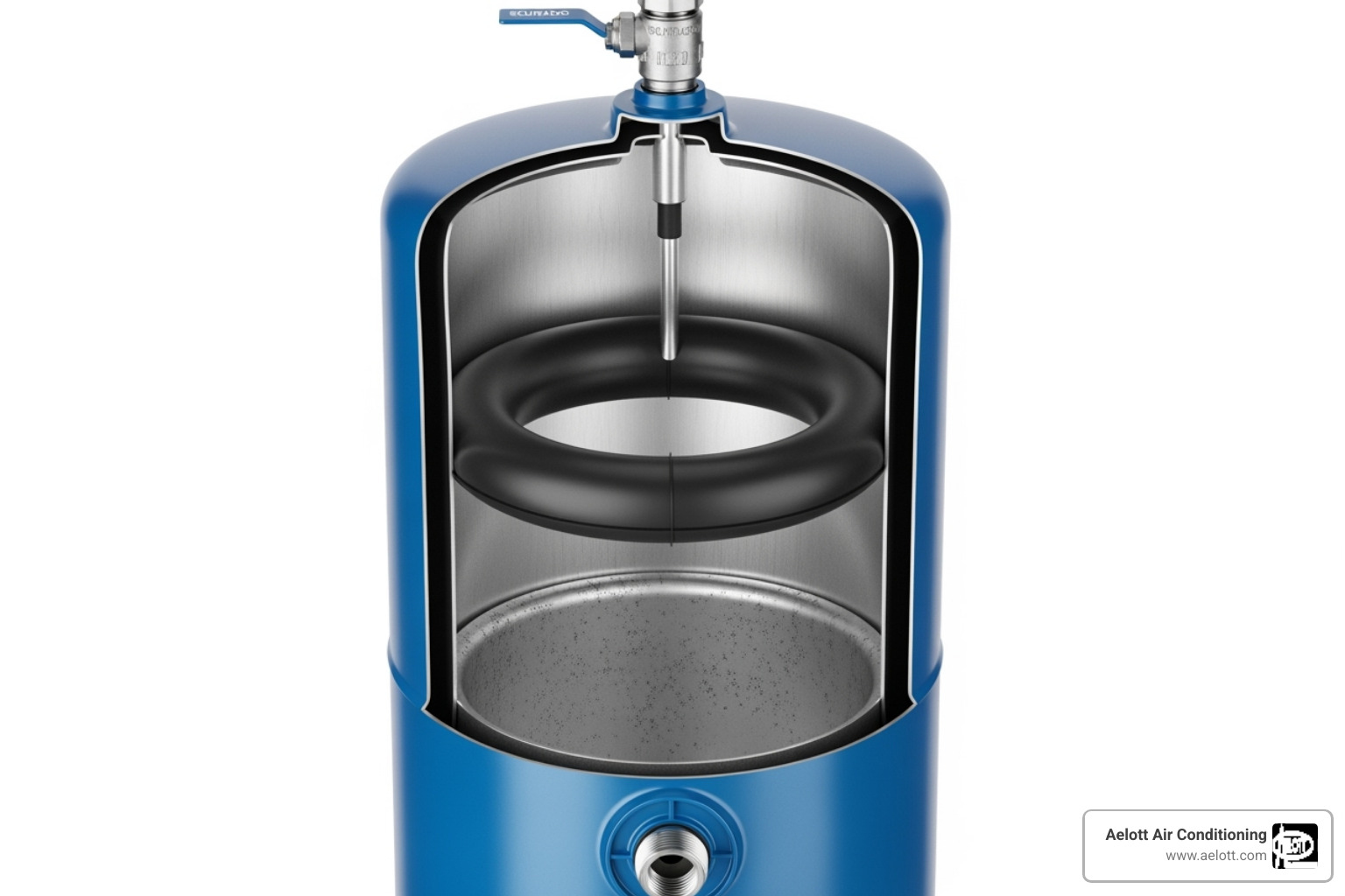 Cutaway view of an expansion tank showing the diaphragm/bladder - water heater expansion tank