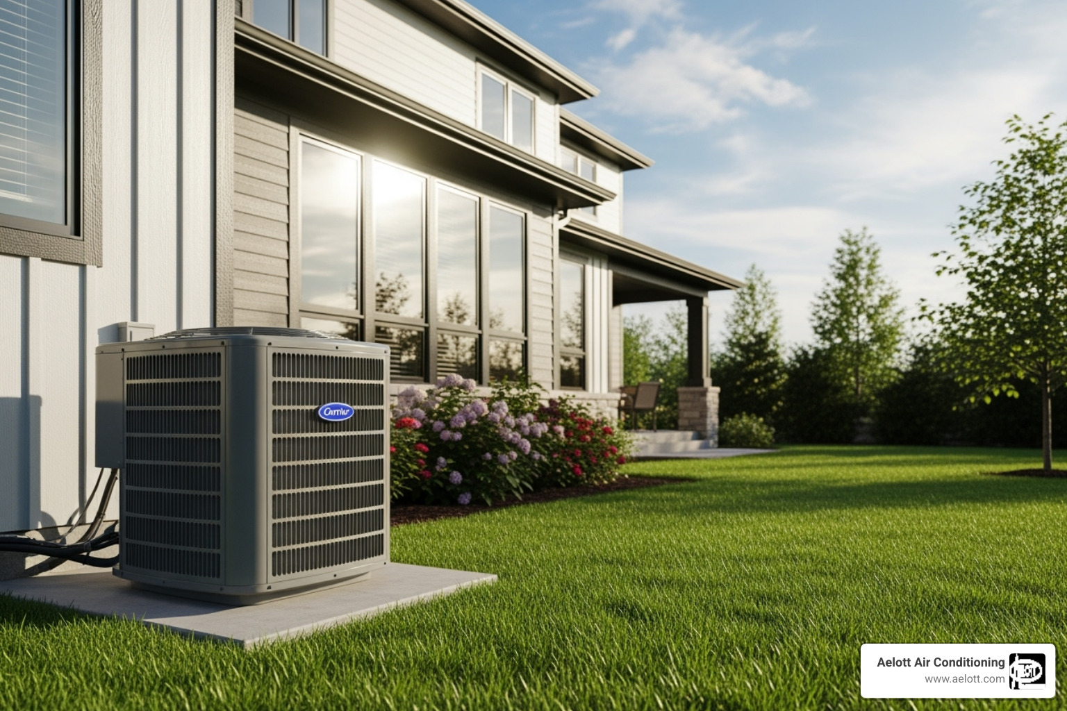 New central air conditioner unit installed outside a home - New AC quote New central air conditioner unit installed outside a home - New AC quote