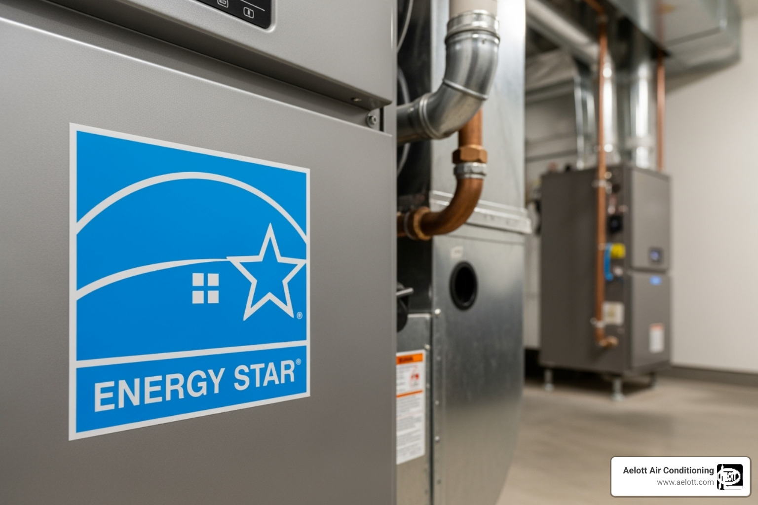 ENERGY STAR logo next to a high-efficiency furnace - home furnace installation