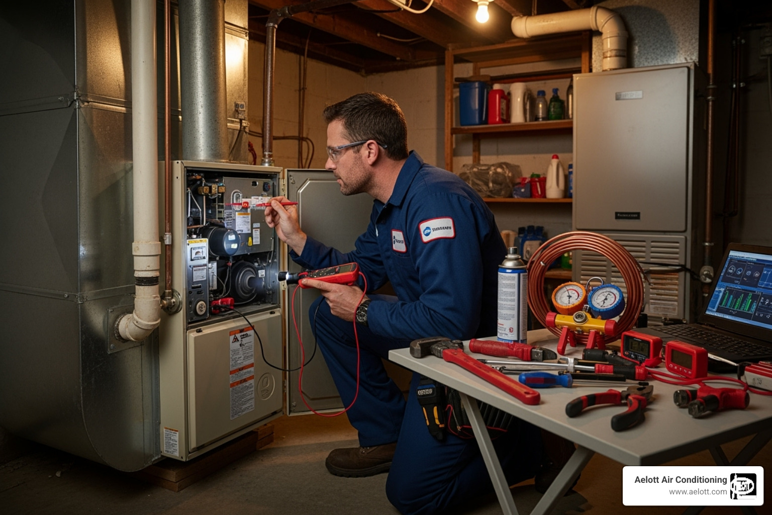 technician inspecting furnace - heating repair San Marcos technician inspecting furnace - heating repair San Marcos