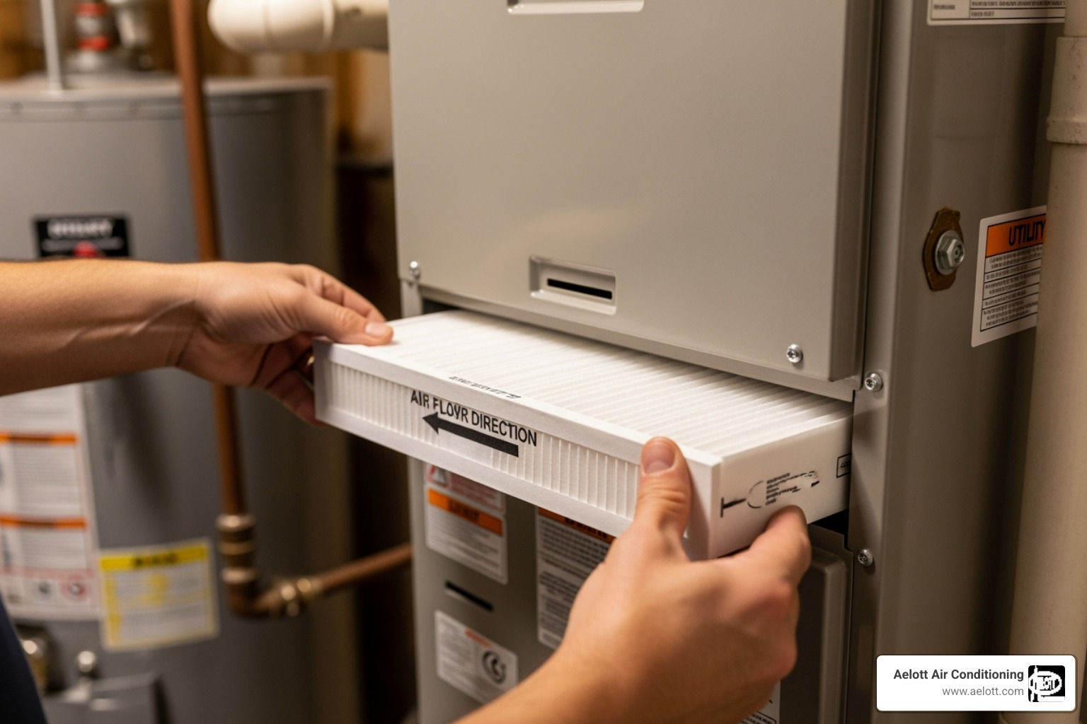 homeowner easily sliding a new filter into their electric furnace - electric furnace installation homeowner easily sliding a new filter into their electric furnace - electric furnace installation