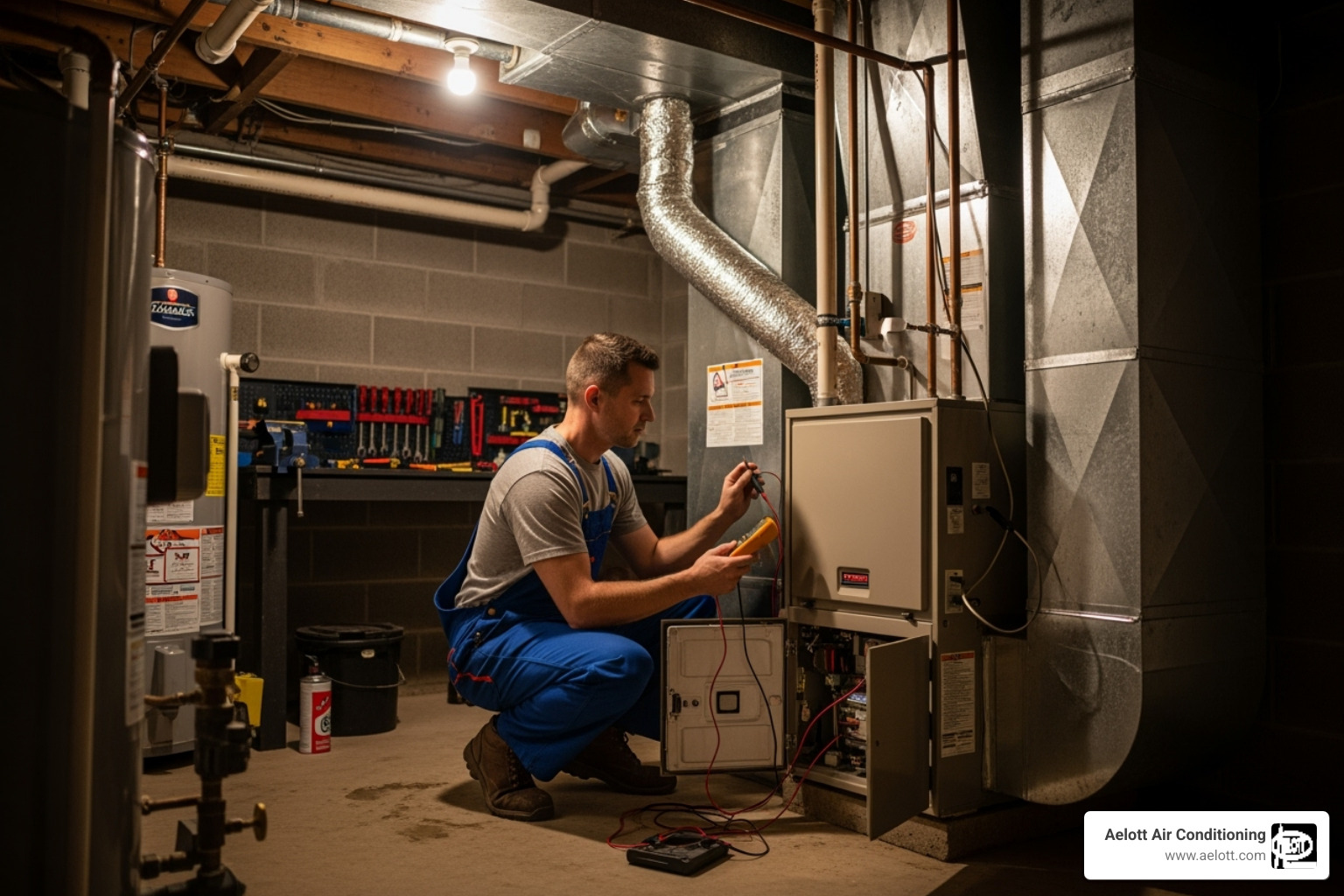 Technician servicing a furnace or heat pump - HVAC Rancho Santa Fe Technician servicing a furnace or heat pump - HVAC Rancho Santa Fe