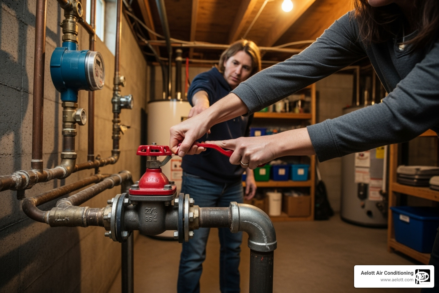 Homeowner shutting off the main water valve - emergency plumber carlsbad ca Homeowner shutting off the main water valve - emergency plumber carlsbad ca