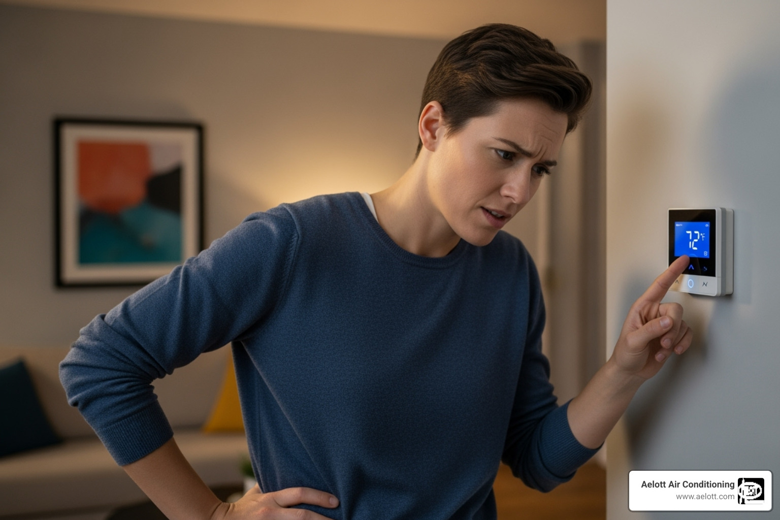 person looking frustrated at a thermostat - air duct balancing del mar ca person looking frustrated at a thermostat - air duct balancing del mar ca