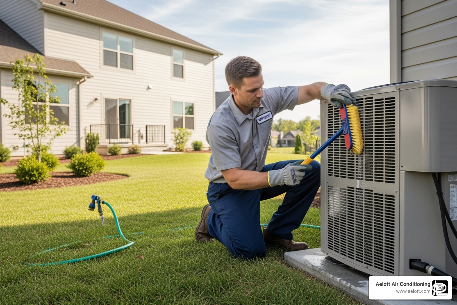 Technician cleaning the coils on an outdoor heat pump unit - heat pump installation rancho bernardo ca Technician cleaning the coils on an outdoor heat pump unit - heat pump installation rancho bernardo ca