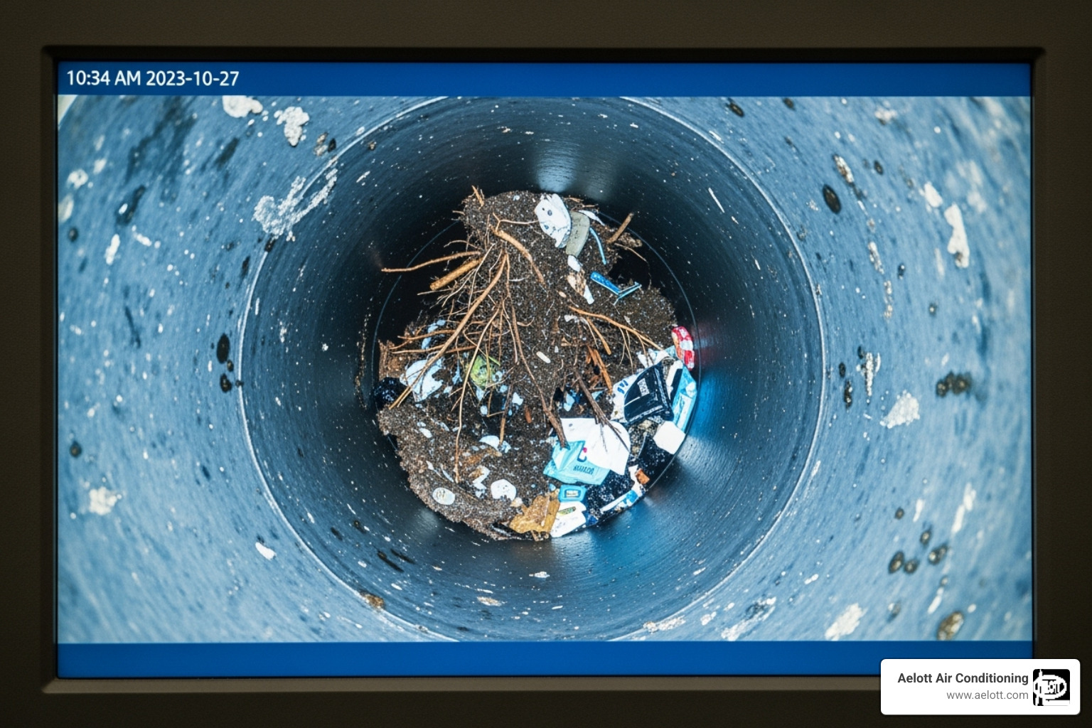 of a sewer camera inspection screen showing a blockage - business sewer repair del mar ca
