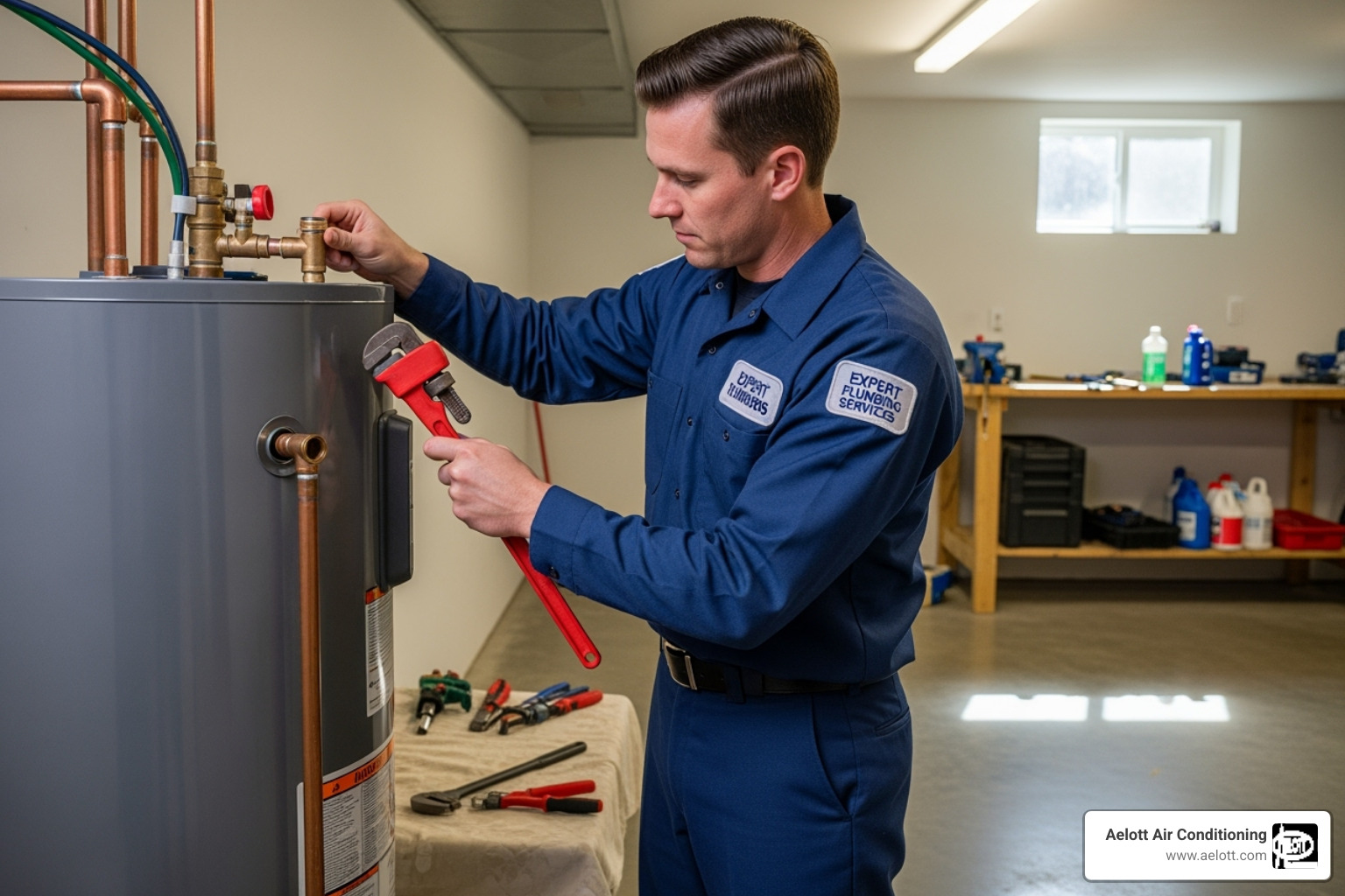 uniformed technician installing water heater - install new water heater del mar ca uniformed technician installing water heater - install new water heater del mar ca