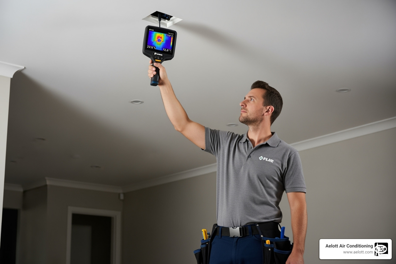 a technician using an infrared camera for leak detection - ceiling leak repair rancho bernardo ca a technician using an infrared camera for leak detection - ceiling leak repair rancho bernardo ca
