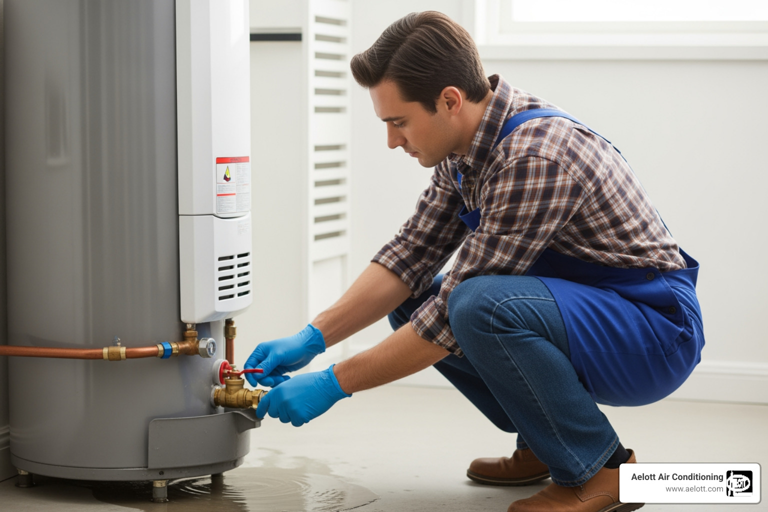 infographic showing emergency water heater response steps: 1. shut off water supply valve, 2. turn off power or gas source, 3. call 24 hour emergency service, 4. clear area around water heater, 5. document the problem with photos - 24 hour water heater repair in kearny mesa, ca