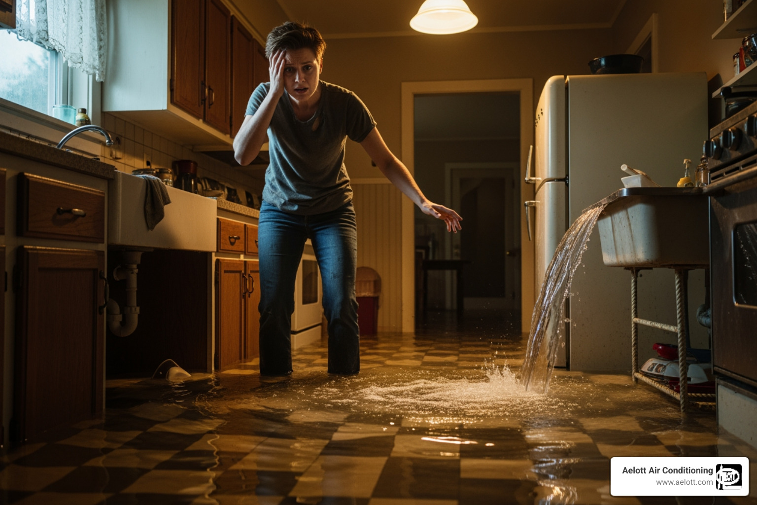 infographic showing five critical signs you need an emergency plumber: gushing water you cannot stop, sewage backing up into your home, strong gas odor near pipes or appliances, completely non-functional water heater in cold weather, and your only toilet severely clogged or overflowing - 24 hour plumbing in vista, ca