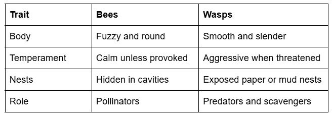 table for bees and wasp