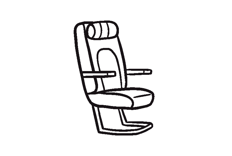 Black and orange GIF of an aeroplane seat with an orange "Booked" label across it.