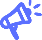 Blue megaphone icon with sound lines indicating announcement or alert.