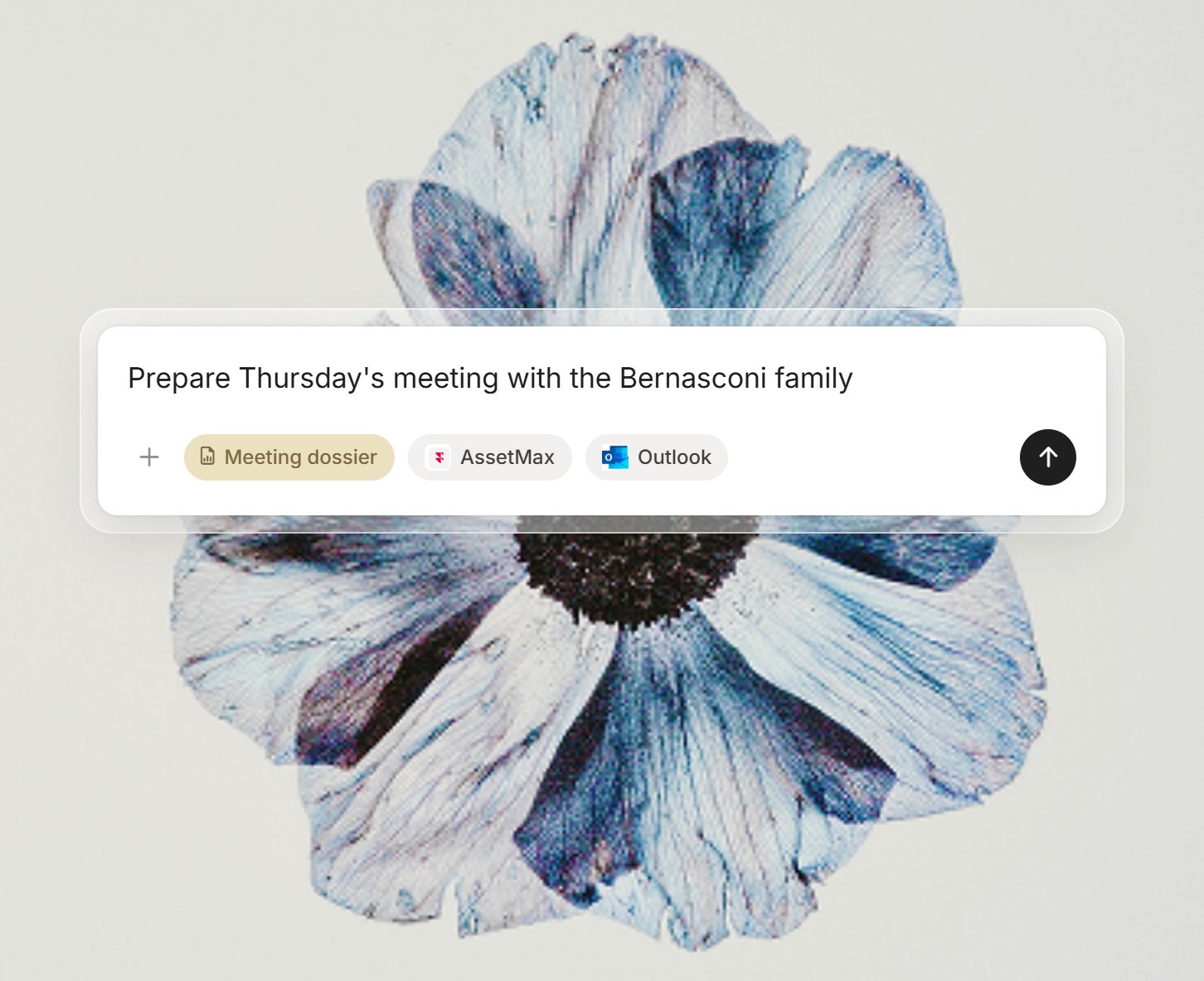 Document upload interface displaying a file named 'Template Employment Agreement' to be completed for Thomas Müller over a blue and white flower background.