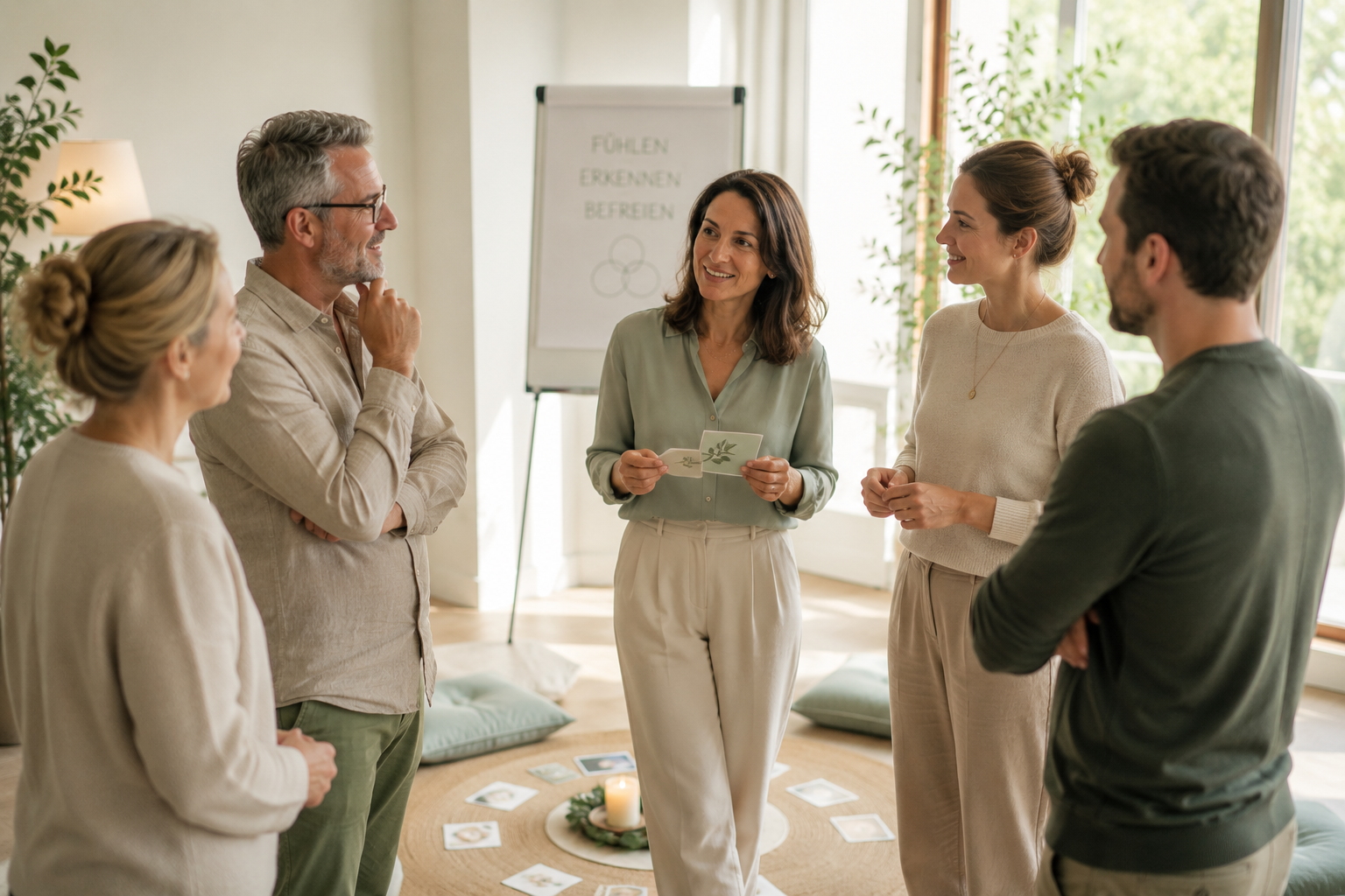 Mitarbeitende im Gespräch während eines Workshops zu mentaler Gesundheit