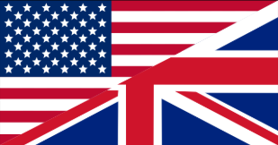 Combined graphic of the United States flag and the United Kingdom flag diagonally split.