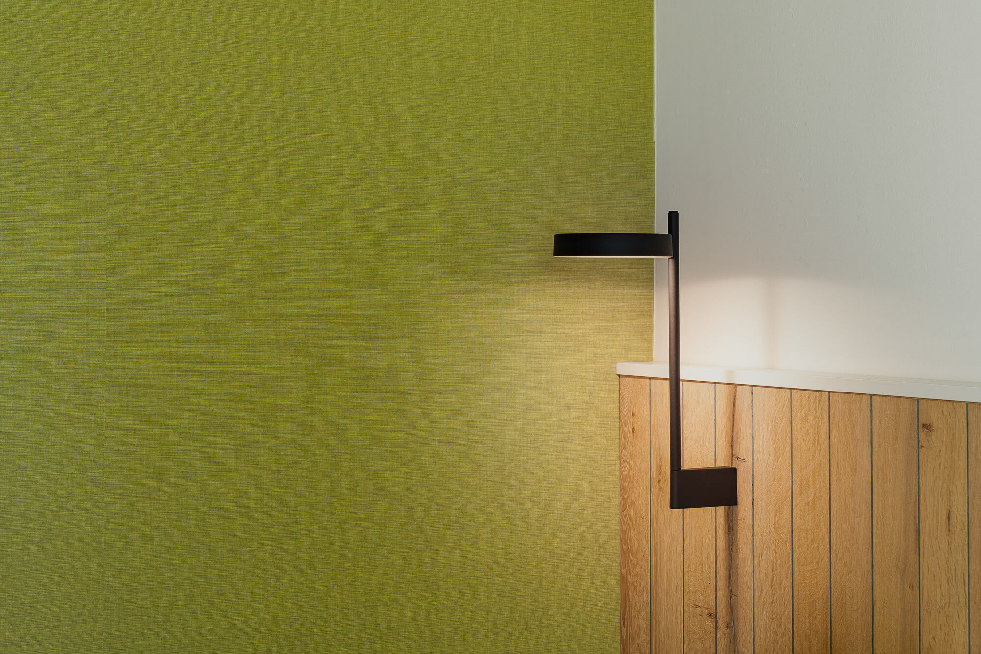 Grüner Akzentwandbereich mit Holzpaneel
