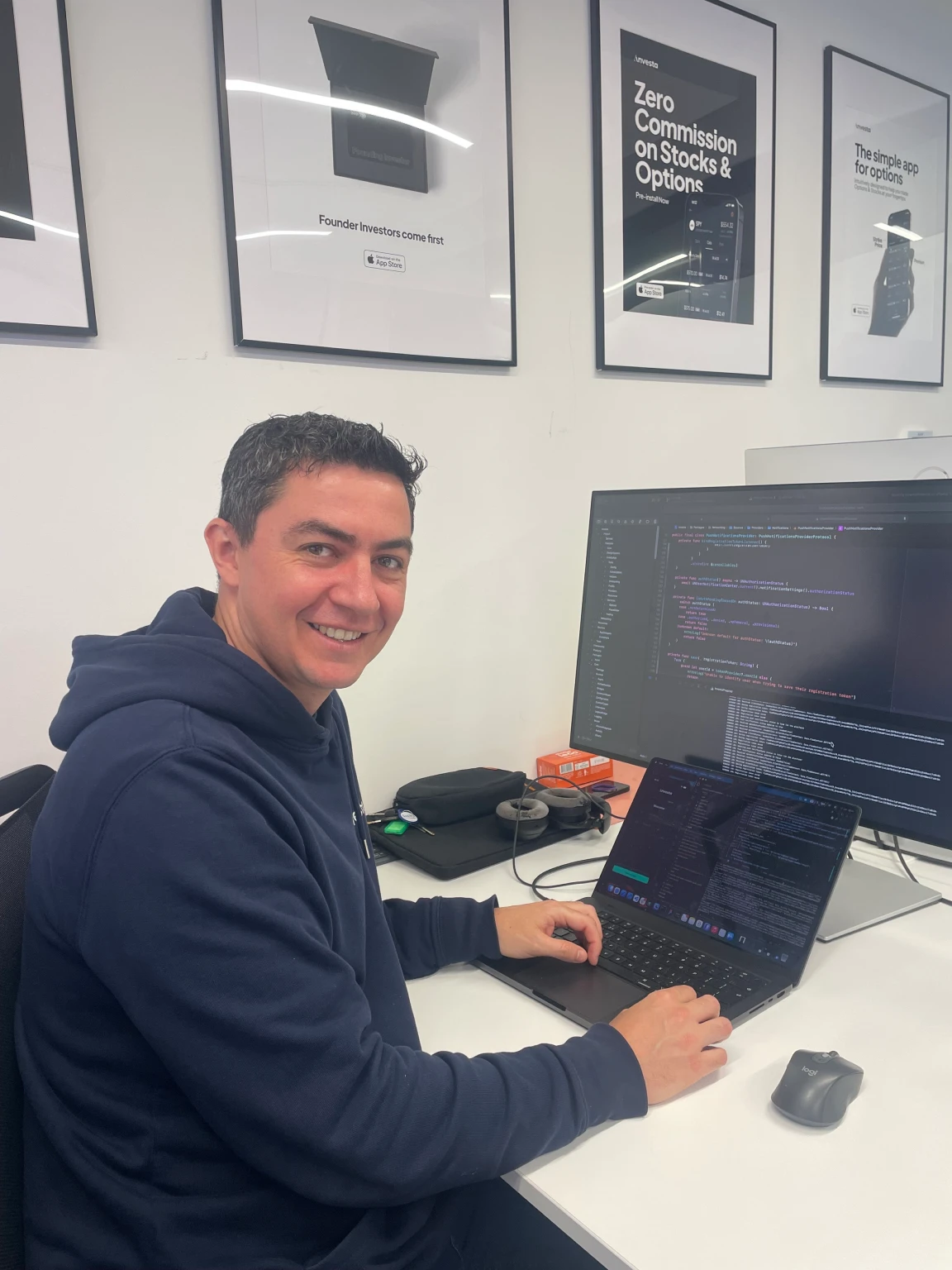 At the desk in the Investa office