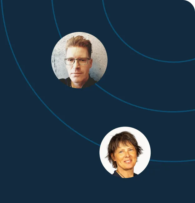 Portraitfotos von David Lalo und Jean-Luc Schwind mit jeweiliger Jobbezeichnung Sales Consultant auf dunkelblauem Hintergrund.