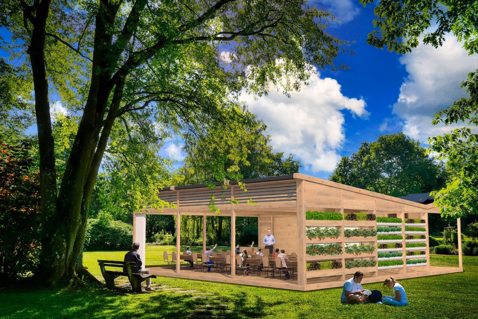 outdoor classroom with hydroponics