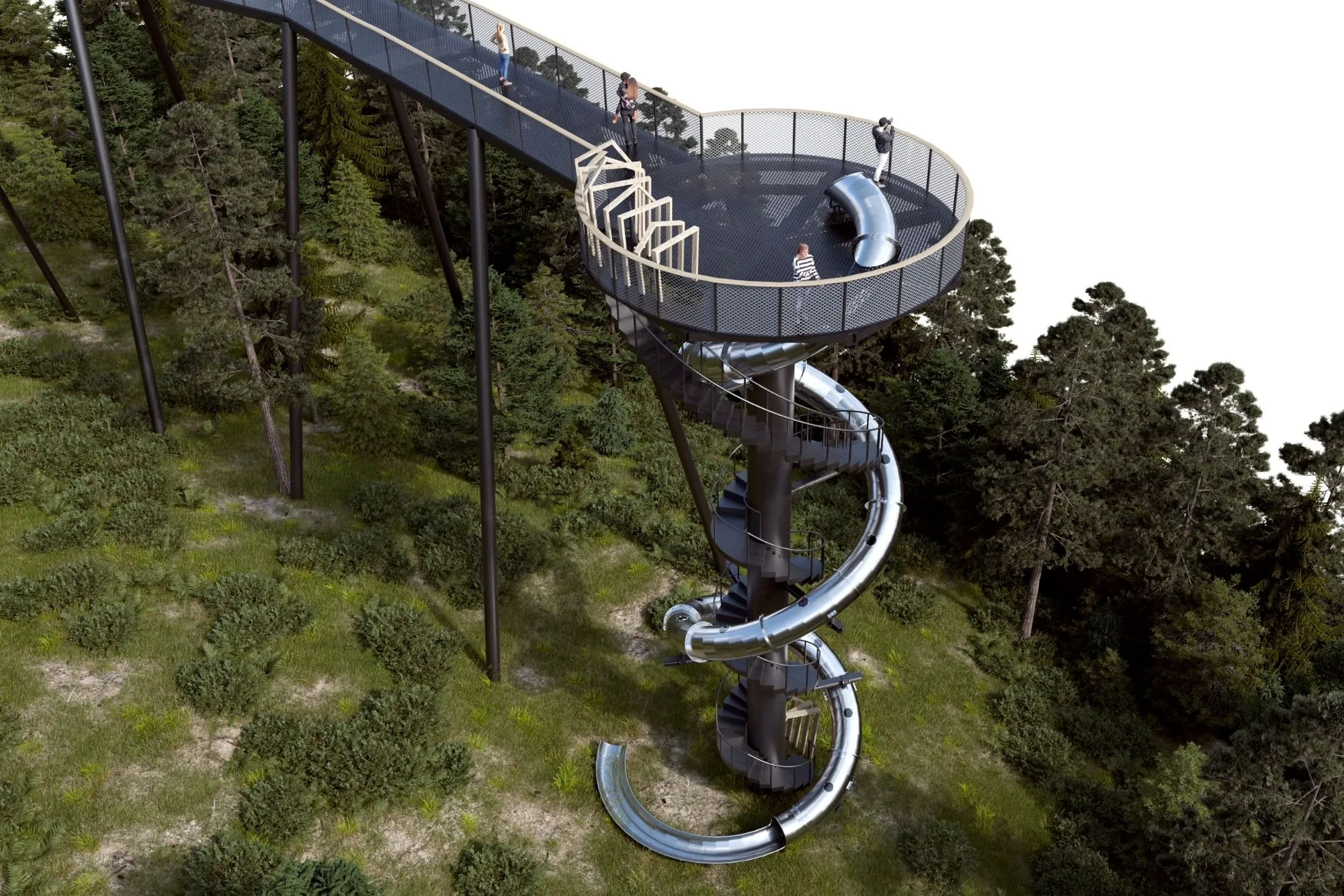 Treetop walkway with viewing tower