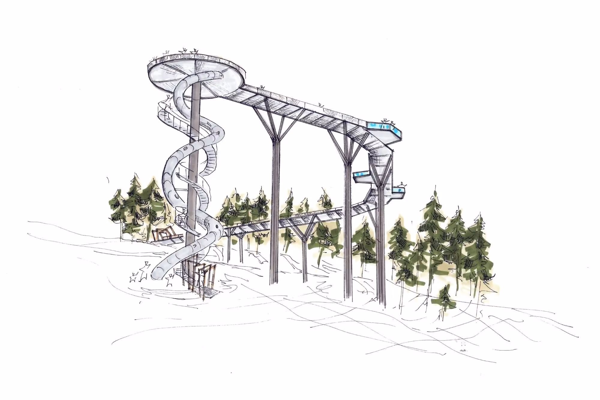 Treetop walkway with viewing tower