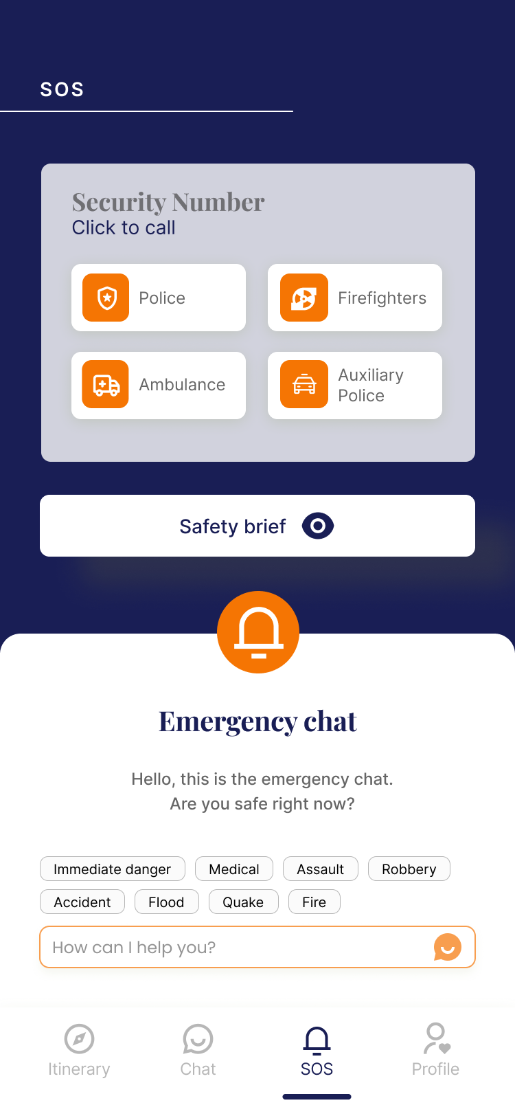 Écran Travmatter Trip Care : mode urgence