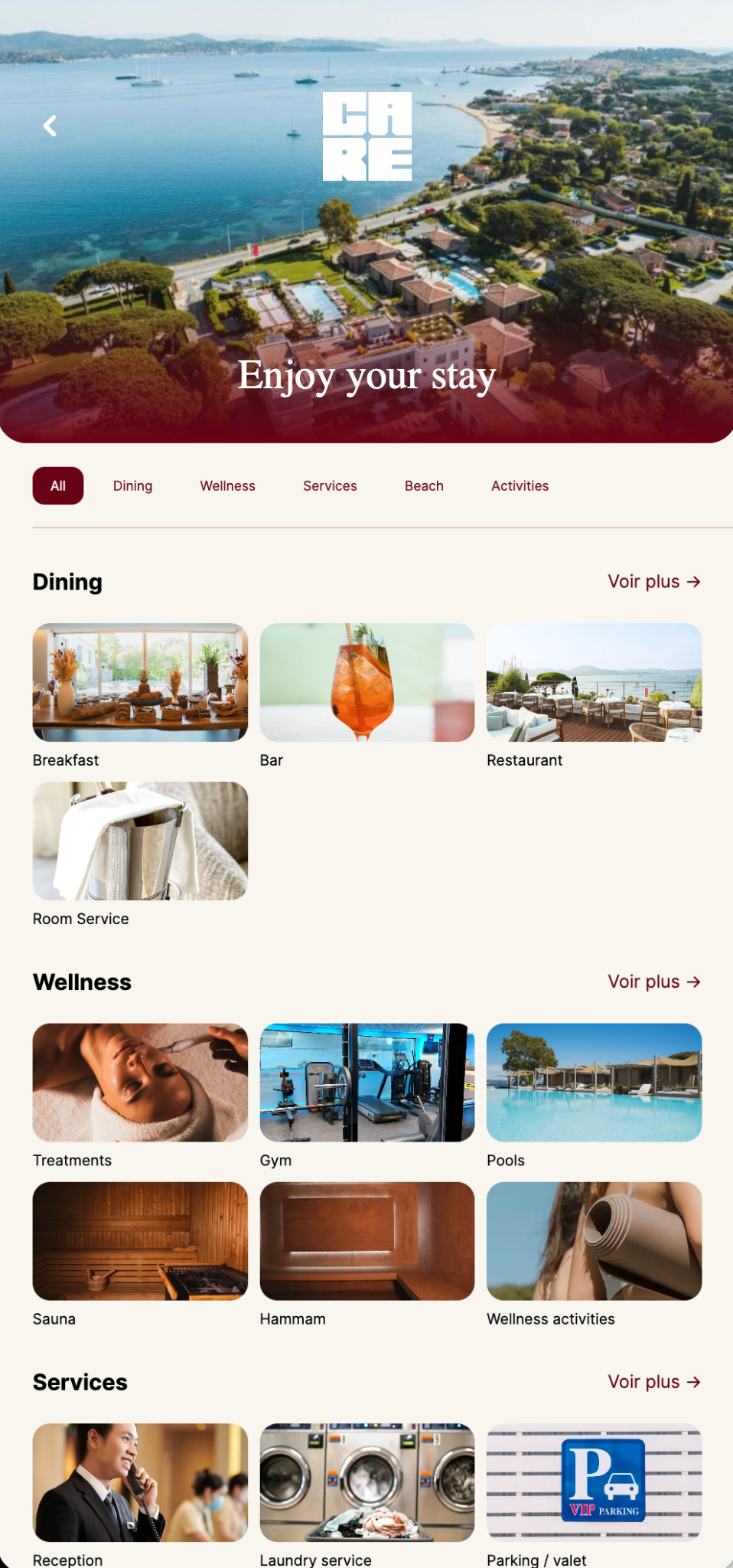 Écran de recommandations de l'application Travmatter