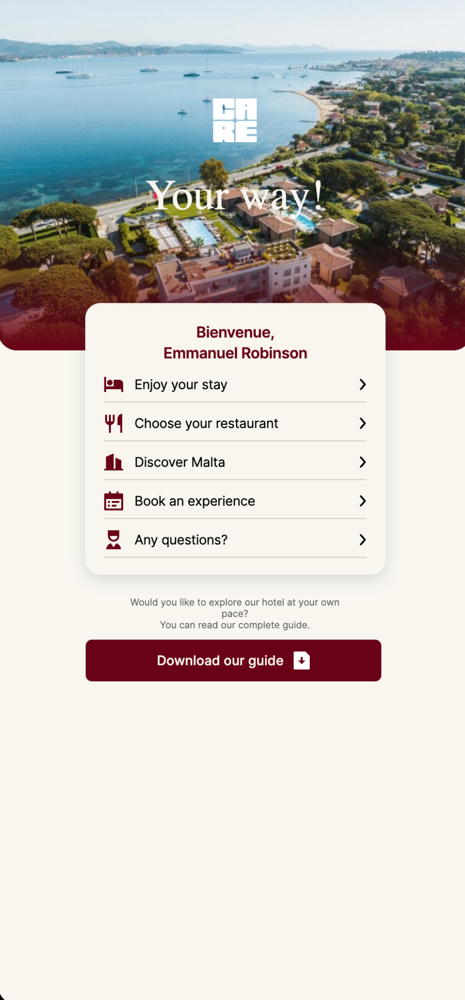 Écran Travmatter Guest Care