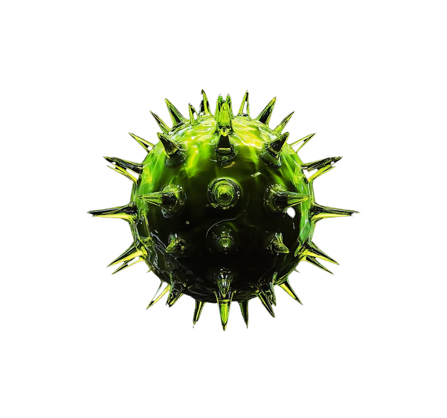 Glossy green spiked sphere, a 3D-rendered visual for immersive content