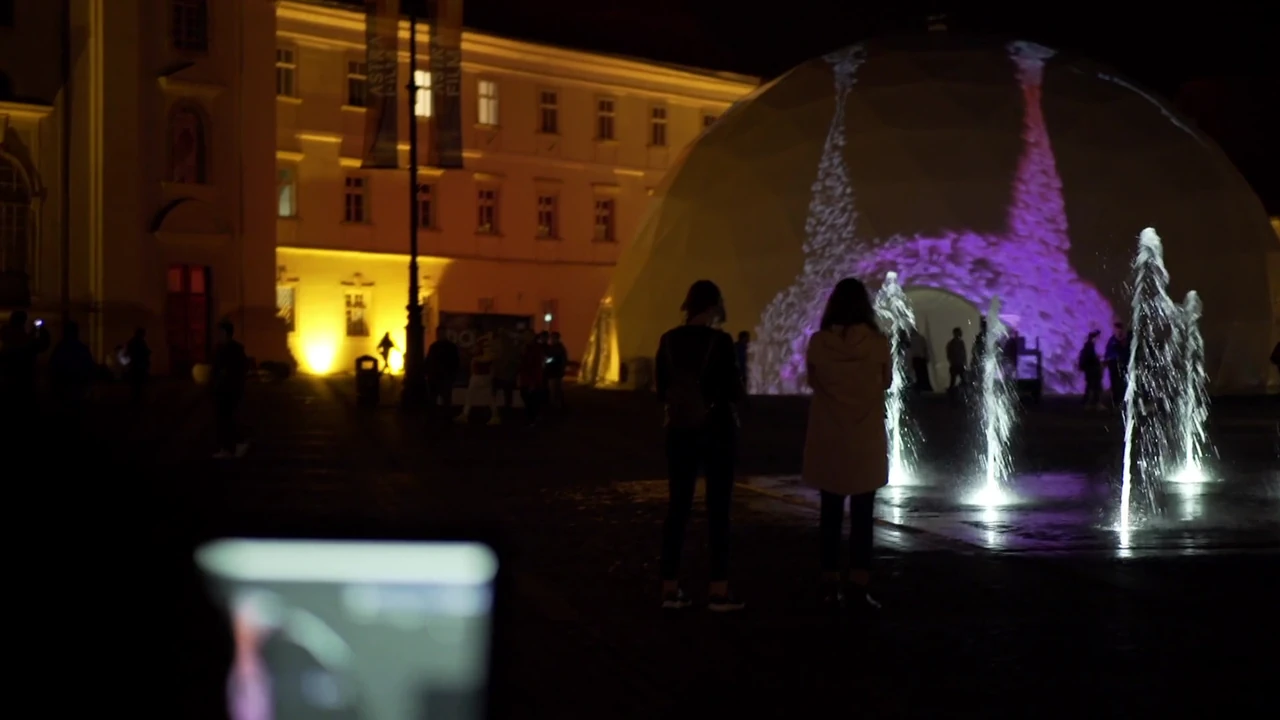Immersive data visualization display at a financial services industry event