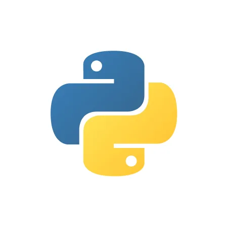 Python programming language logo with two intertwined snakes, one blue and one yellow.