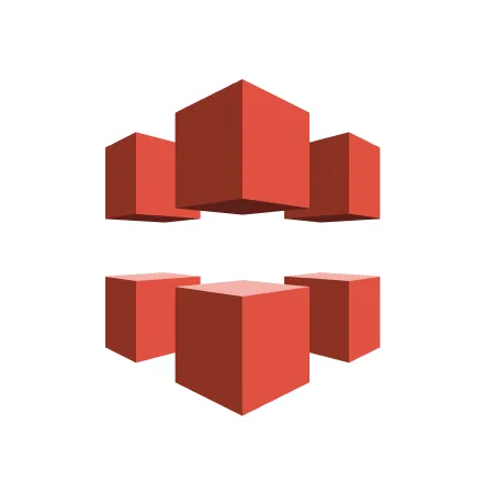 Red 3D cubes arranged in two rows with a white space in the center, resembling the AWS CloudFront logo.