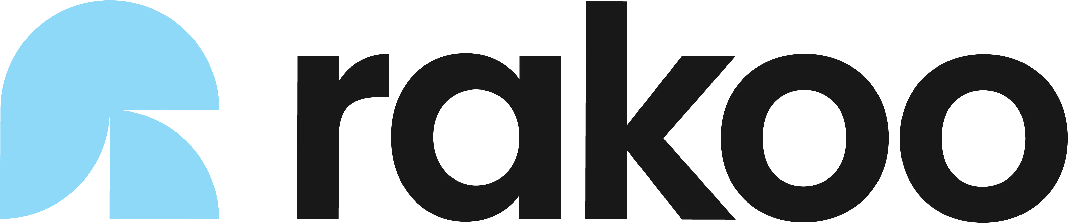 Rakoo logo with a stylized blue circular design to the left of the black text 'rakoo'.