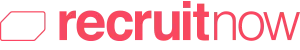 RecruitNow company logo text in red with a stylized chat bubble icon.
