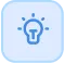 Blue light bulb icon symbolizing idea or innovation.