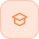 Orange graduation cap icon inside a rounded square with a light peach background.