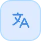 Blue translation icon with a Chinese character and an 'A' on a rounded square background.