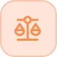 Icon of balanced scales symbolizing justice or fairness inside a rounded square with a peach background.