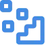 Blue icon with four squares arranged to form an L shape in a modern style.