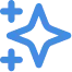 Four blue sparkling star shapes of varying sizes on a white background.
