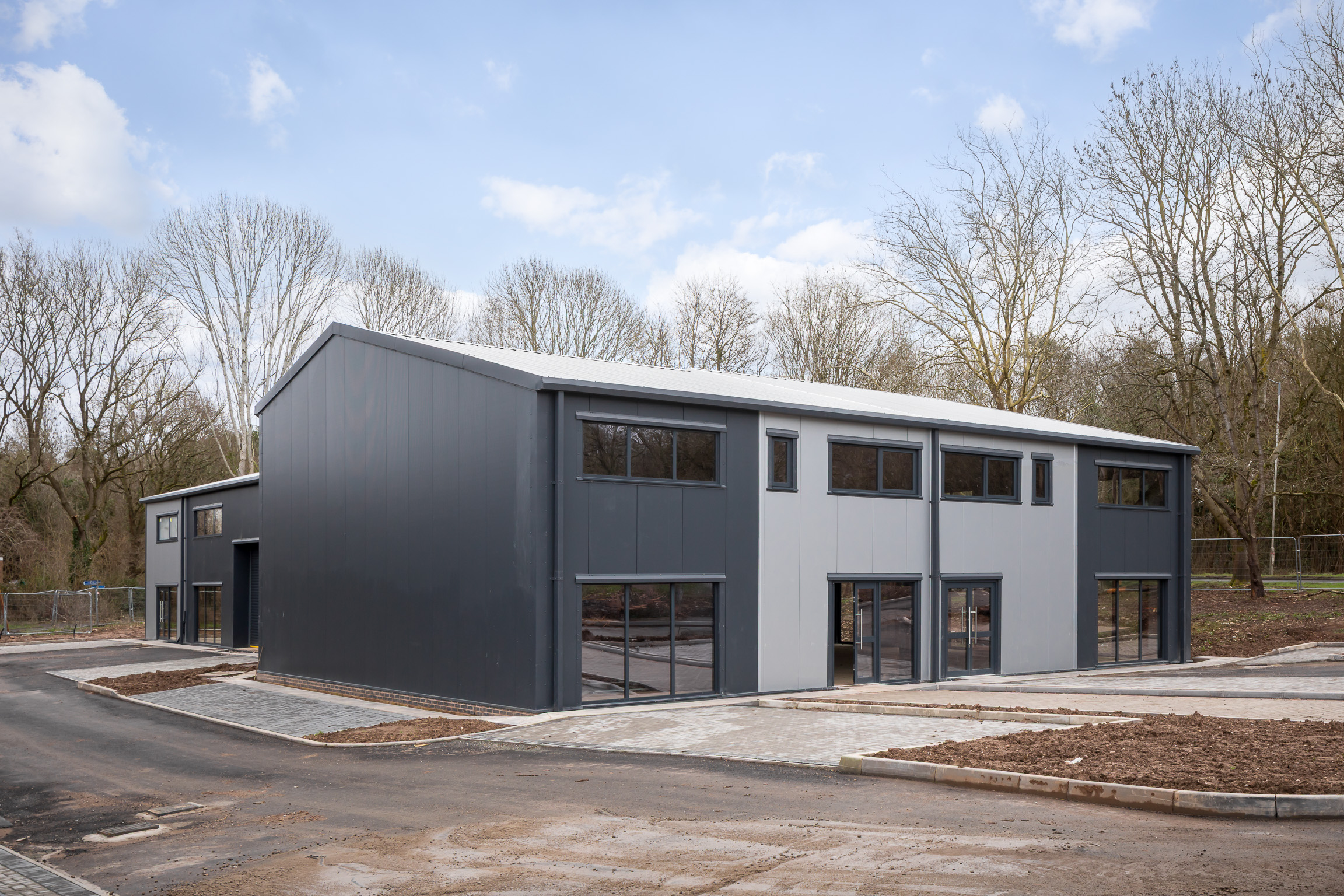 Steel frame construction of the Claybrook showroom and office, Worcestershire