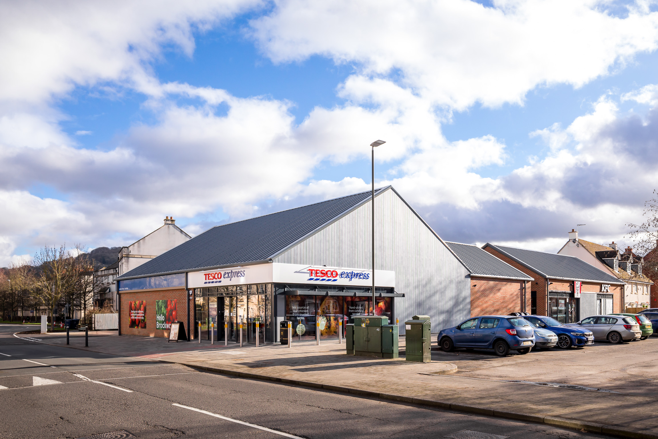 Structural steelwork on the Tesco Express and KFC retail development