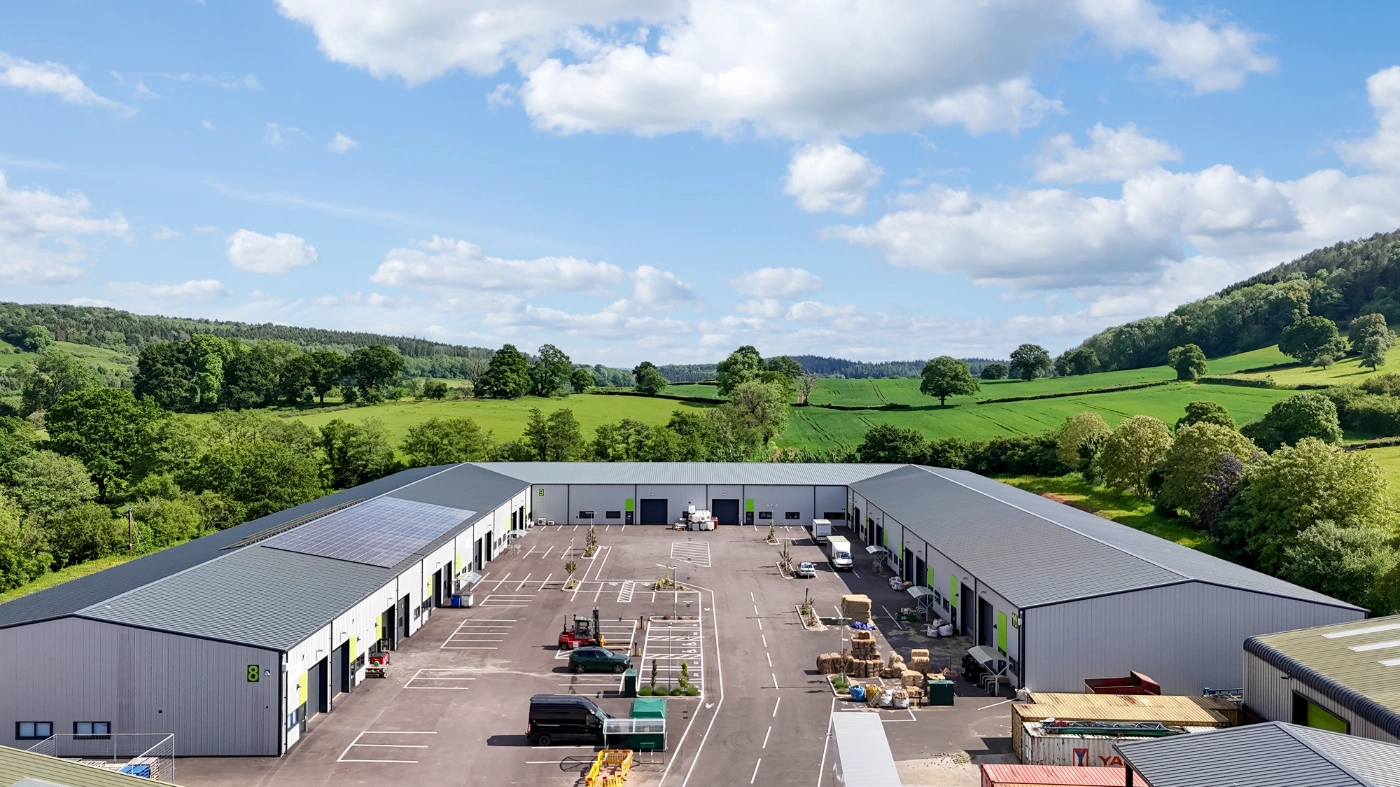Completed steel-framed units at Longhope Business Park development